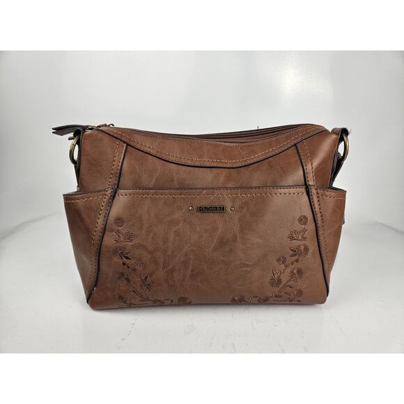 Embroidered‎ Floral Brown Rosetti PVC Leather Handbag - Picture 2 of 9